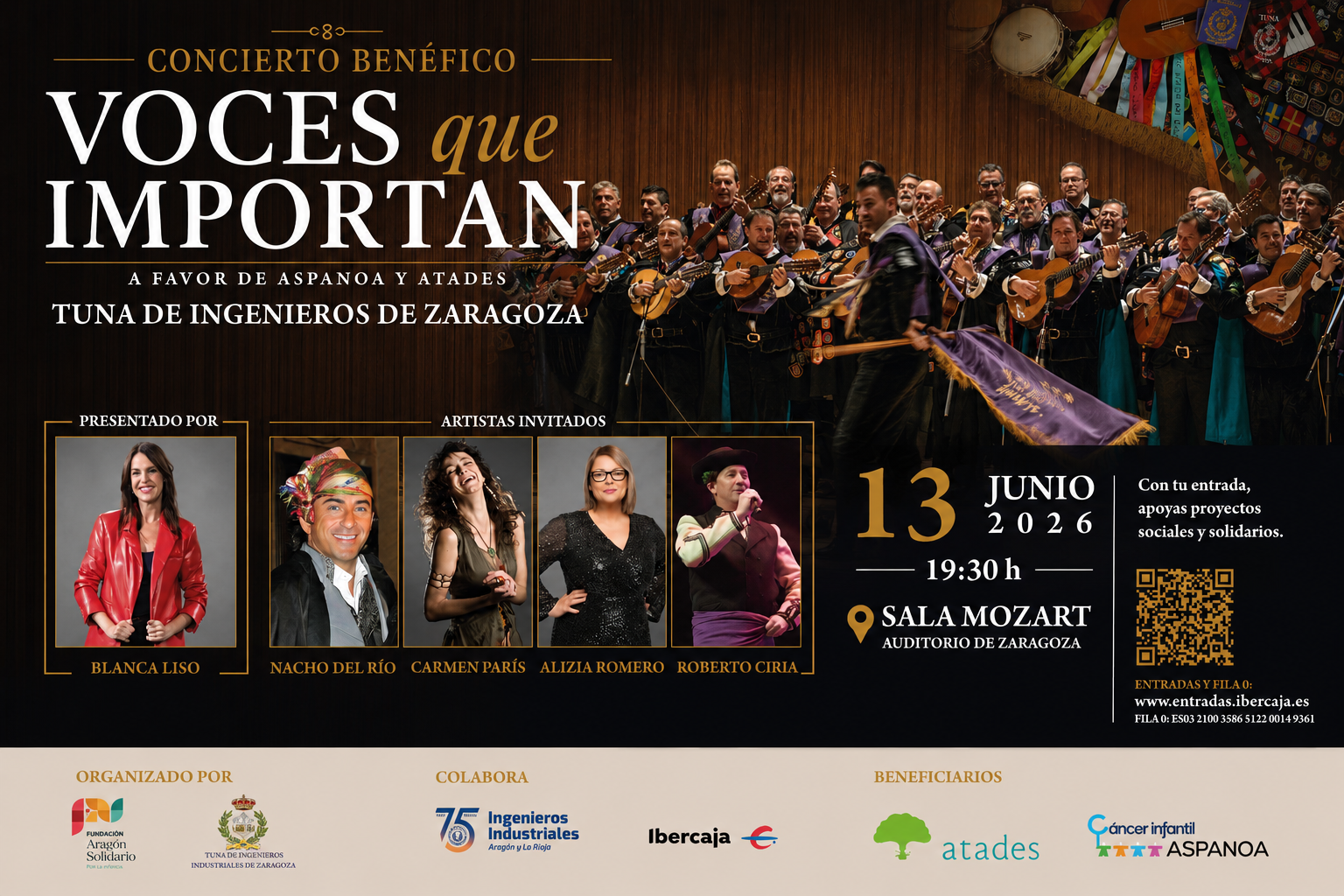 Cartel del concierto benéfico Voces que Importan organizado por la Tuna de Ingenieros Industriales de Zaragoza