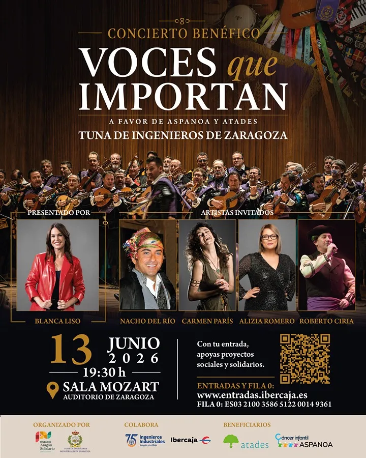 Cartel del concierto benéfico Voces que Importan organizado por la Tuna de Ingenieros Industriales de Zaragoza